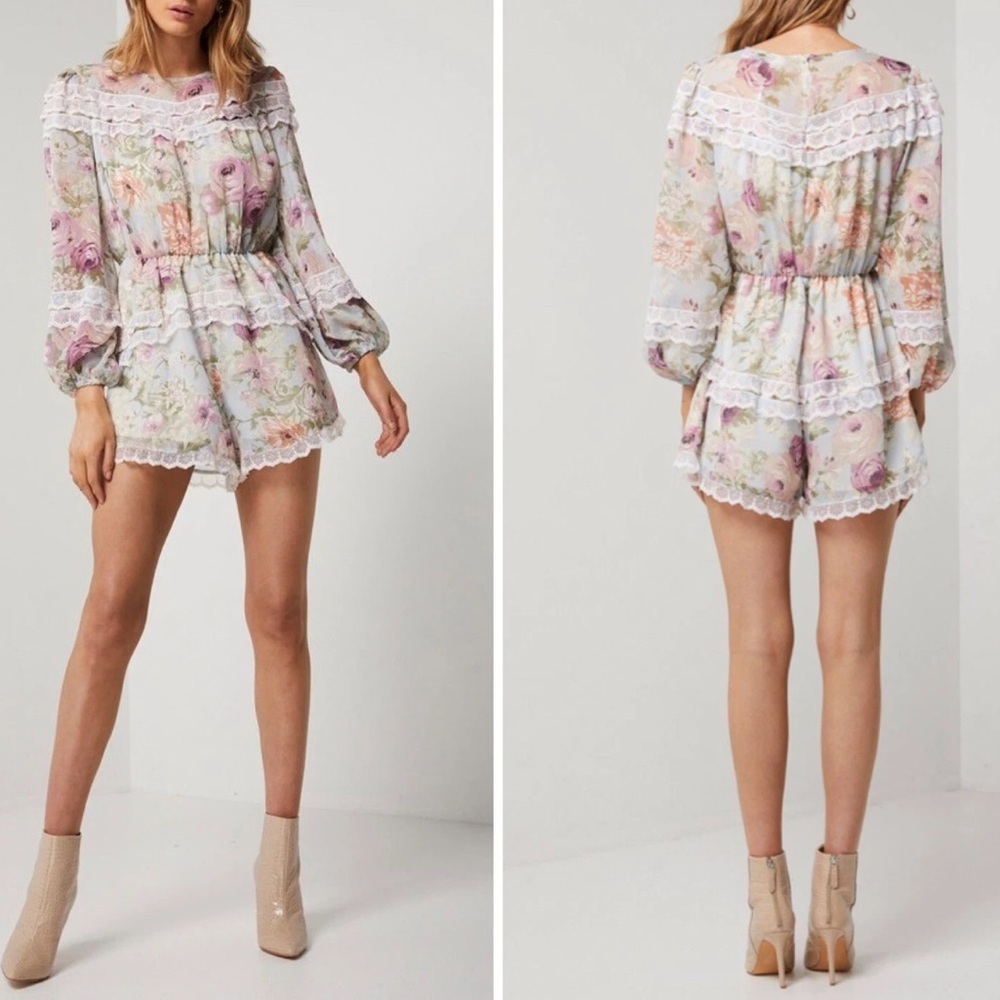 ELLIATT Karishma Romper with Lace Trim in Floral Watercolor